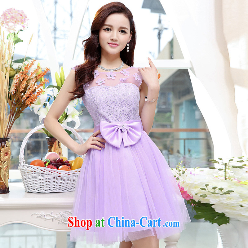 Summer 2015 new trendy Web elegant floral neckline Shaggy, with cultivating small dress purple XL