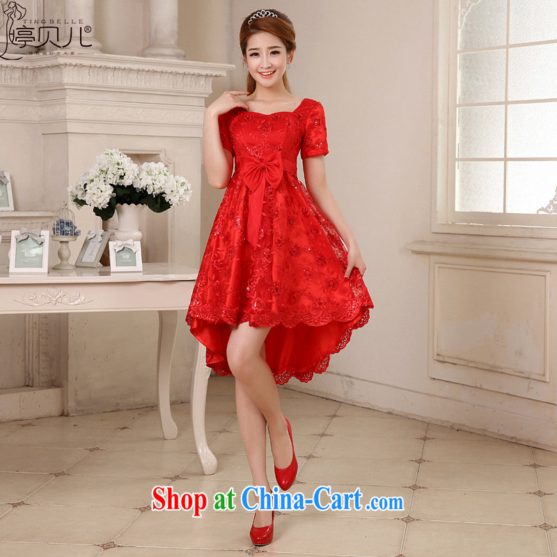 Ting Beverly bridal toast service 2015 new summer married pregnant women wedding dresses red short dress high waist graphics thin female Red XL