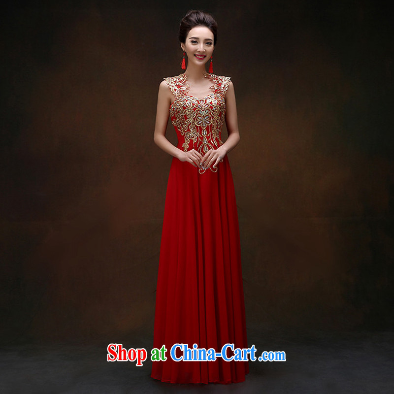 Snow Lotus bridal toast summer clothing new 2015 summer stylish Korean Red Beauty dress long dual-shoulder beauty banquet dress female Red XL