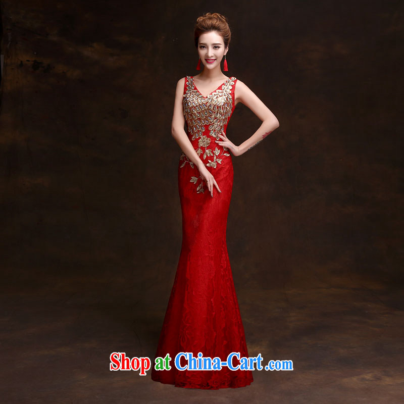 Evening Dress summer 2015 new bride's wedding banquet toast. Moderator dress gold female beauty, long red tailored please contact customer service to love bamboo yarn, shopping on the Internet