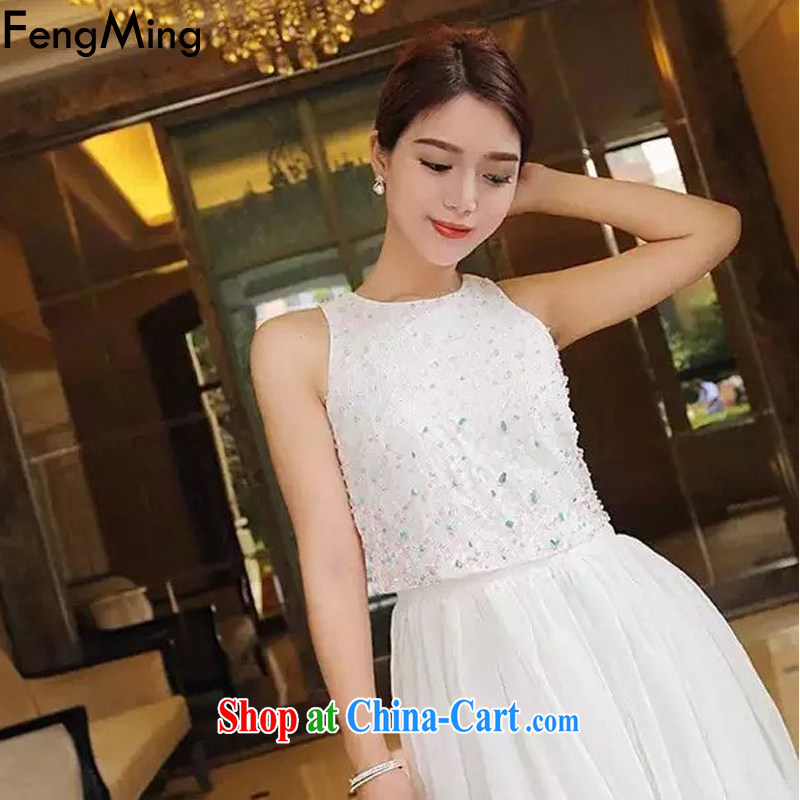 Abundant Ming 2015 summer to the staple Pearl romantic full drill vest dresses fairy long skirt luxury of Yuan dress skirt white M, HSBC Ming (FengMing), online shopping
