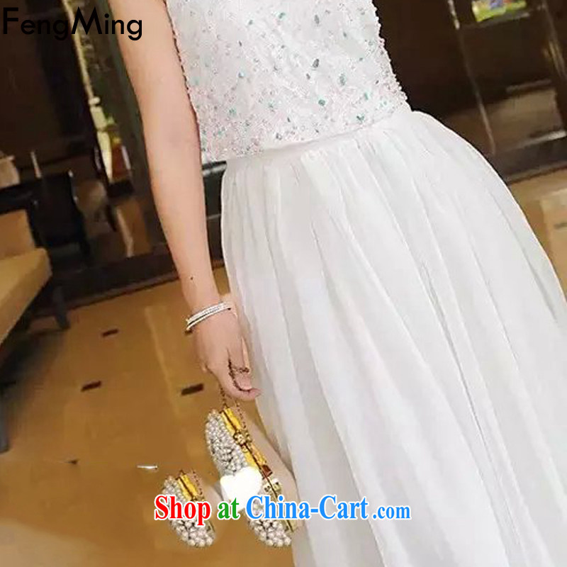 Abundant Ming 2015 summer to the staple Pearl romantic full drill vest dresses fairy long skirt luxury of Yuan dress skirt white M, HSBC Ming (FengMing), online shopping