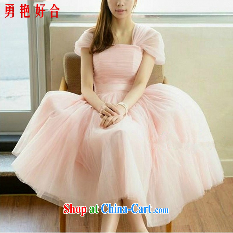 Yong-yan and bridal dresses stylish shaggy dress bow-tie design sweet Princess bridesmaid service dress uniforms pink. size color will not be returned.