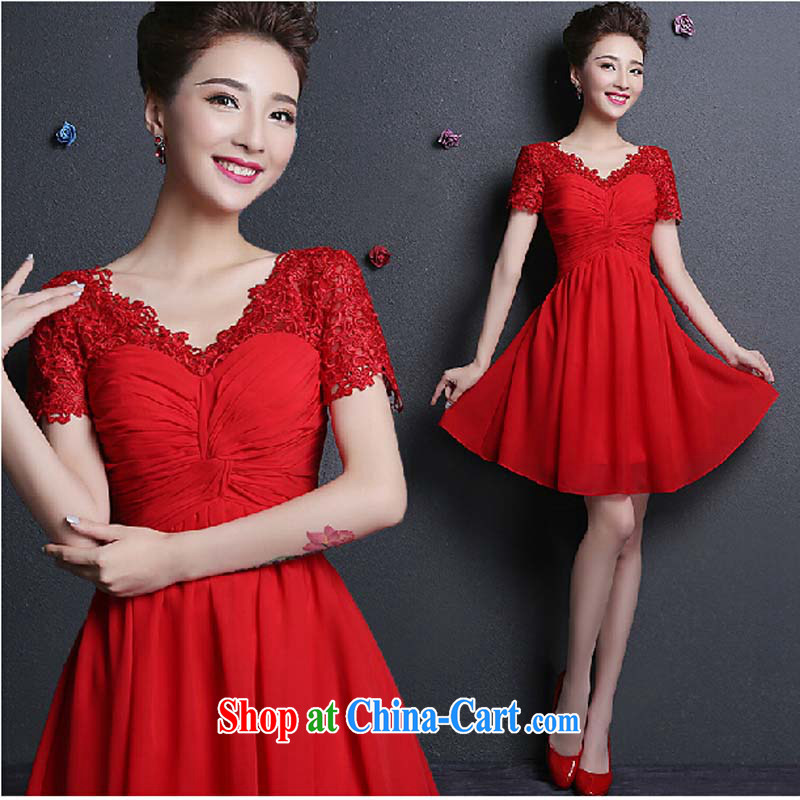 2015 new lace wedding dresses small short Evening Dress skirt show bridal red toast clothing bridesmaid dress red tailored contact Customer Service