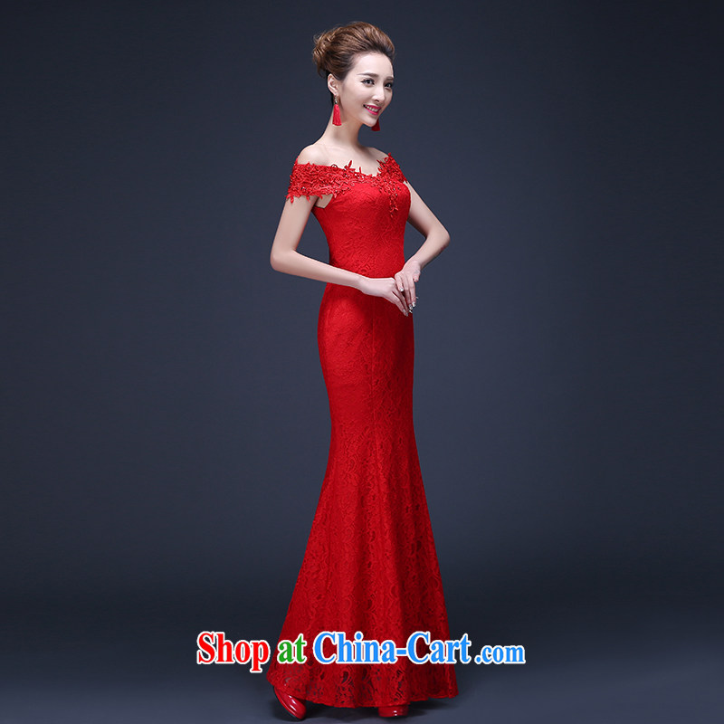 2015 Korean red lace a Field shoulder cultivating long crowsfoot marriages served toast annual evening dress red set is not returned, it is embroidered bridal, shopping on the Internet