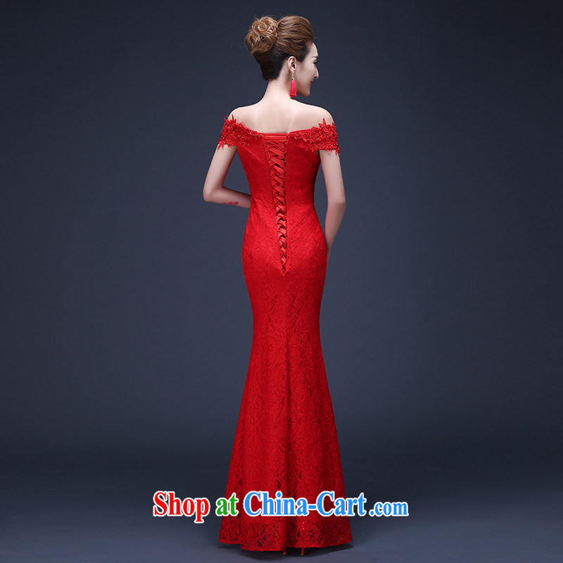 2015 Korean red lace a Field shoulder cultivating long crowsfoot marriages served toast annual evening dress red set is not returned, it is embroidered bridal, shopping on the Internet