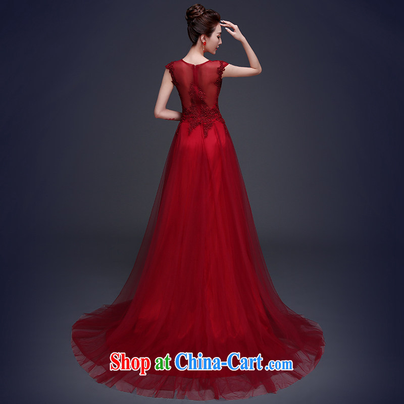 Ting Beverly long, dark red evening dress 2015 new bride toast clothing lace summer double-shoulder-tail wedding dress video thin dark red XL Ting, Beverly (tingbeier), online shopping
