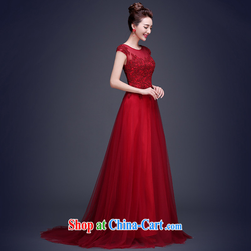 Ting Beverly long, dark red evening dress 2015 new bride toast clothing lace summer double-shoulder-tail wedding dress video thin dark red XL Ting, Beverly (tingbeier), online shopping