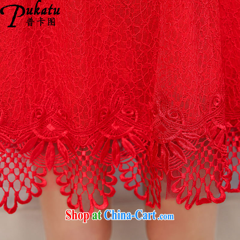 The card the 2015 New Red bridesmaid dresses wedding bows dress Korean fashion, long, short skirt red 2 XL, the figure (PUKATU), online shopping