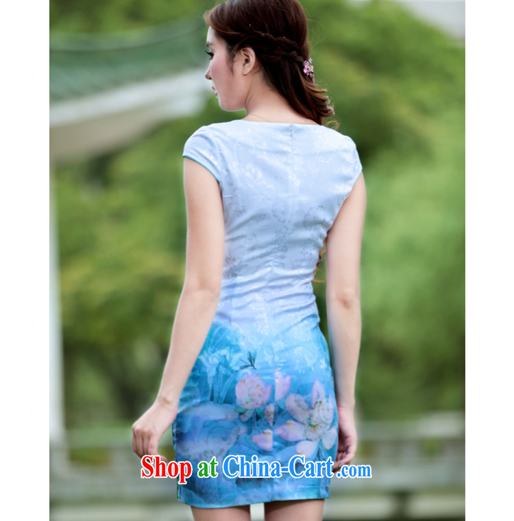 Cheuk-yan Zi spent 2015 stamp Lotus cheongsam dress retro-day Chinese improved stylish summer short cheongsam dress blue XL pictures, price, brand platters! Elections are good character, the national distribution, so why buy now enjoy more preferential! Health