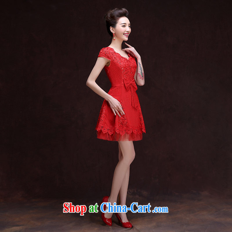 The china yarn new dresses summer 2015 sexy V for a field shoulder Korean bridal toast serving red XXL and China yarn, shopping on the Internet
