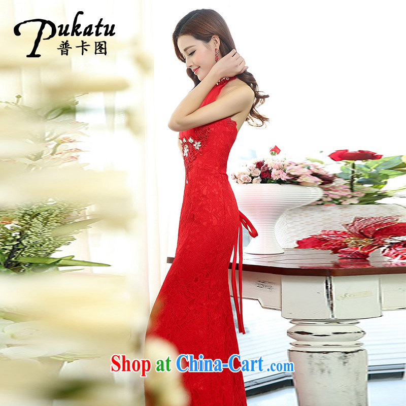 The card 2015 new Drag and drop to attach also tied with the root yarn wedding dress Korean package and beauty sexy long dresses, stylish lace bridal toast serving red XL, the figure (PUKATU), shopping on the Internet