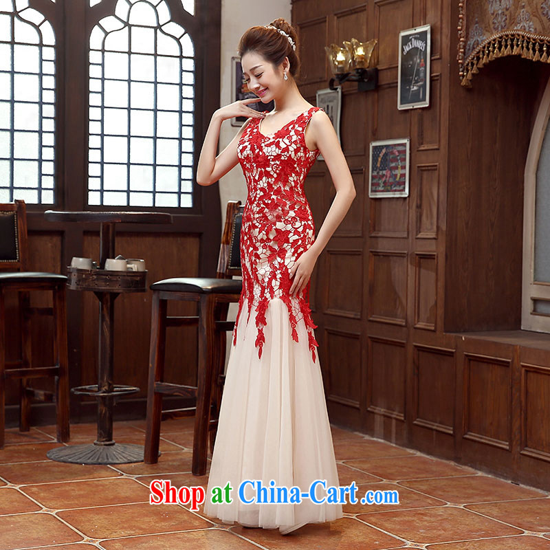 Pure bamboo yarn love 2015 New Red bridal wedding dress long evening dress evening dress uniform toasting Red double-shoulder dresses beauty red advanced customization is not final, pure bamboo love yarn, and shopping on the Internet