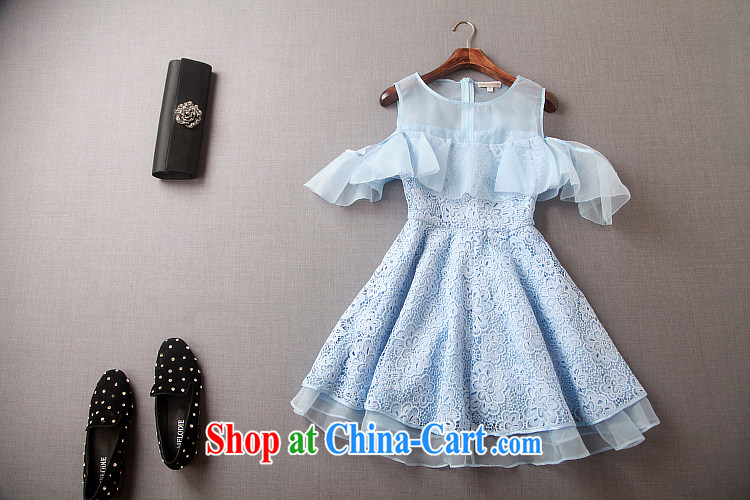 Caynova 2015 summer new, modern Europe and European root yarn flouncing water-soluble embroidery dress skirt light blue XL pictures, price, brand platters! Elections are good character, the national distribution, so why buy now enjoy more preferential! Health