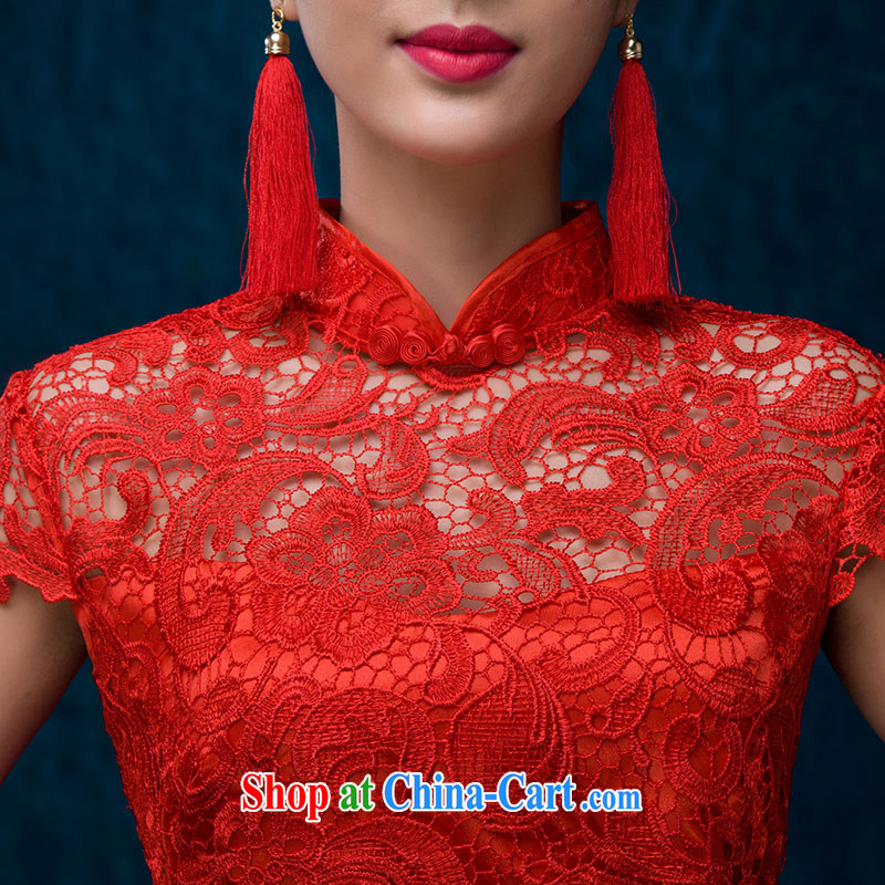 Toast clothing 2015 New Red lace short sleeve retro red bridal wedding dress beauty dresses dresses red made 7 Day Shipping does not return does not switch to love China, and, shopping on the Internet