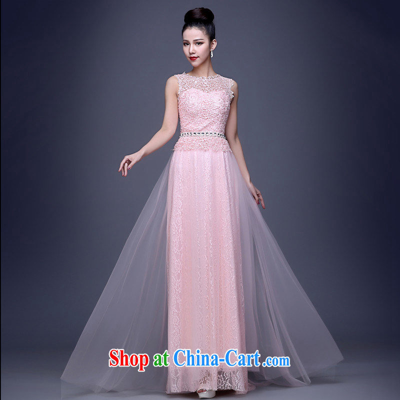 2015 new summer Korean water-soluble lace shoulders sleeveless bridal toast Annual Meeting banquet dress long, meat and pink made 7 Day Shipping does not return does not switch