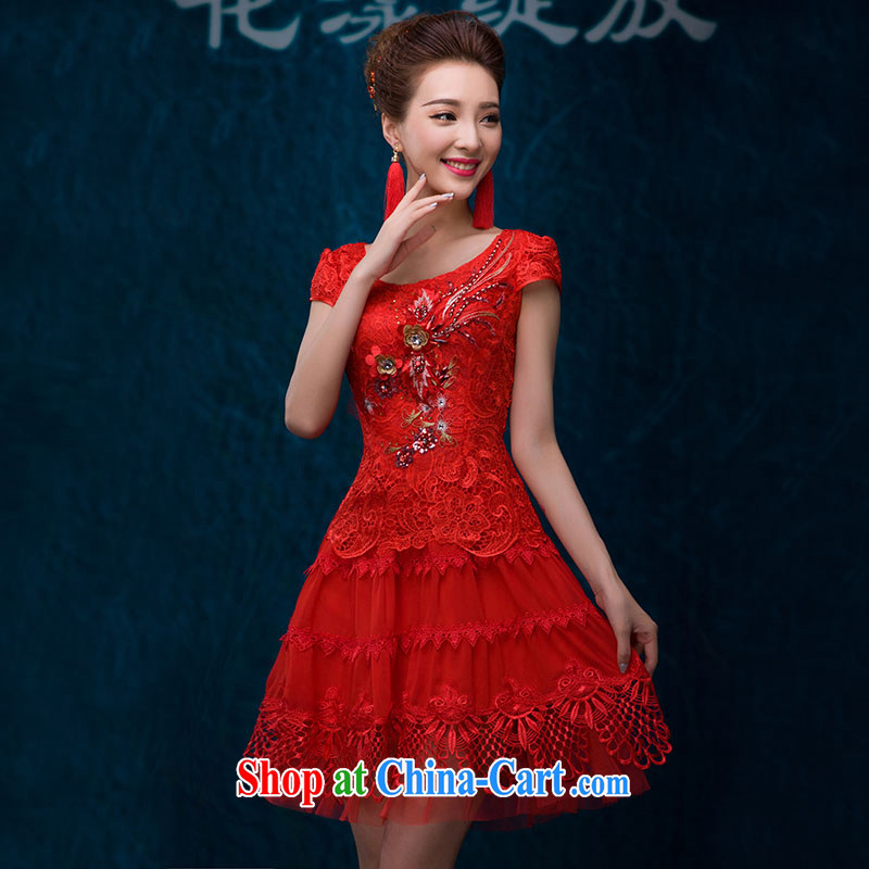 Toast clothing 2015 stylish new lace cheongsam dress short bridesmaid red bridal wedding dresses small summer red made 7 Day Shipping does not return is not, love, China, and, on-line shopping