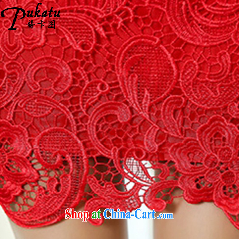 The card 2015 new Openwork lace cheongsam dress, wedding toast serving three-dimensional hook take the code short skirt red 2 XL, the figure (PUKATU), shopping on the Internet