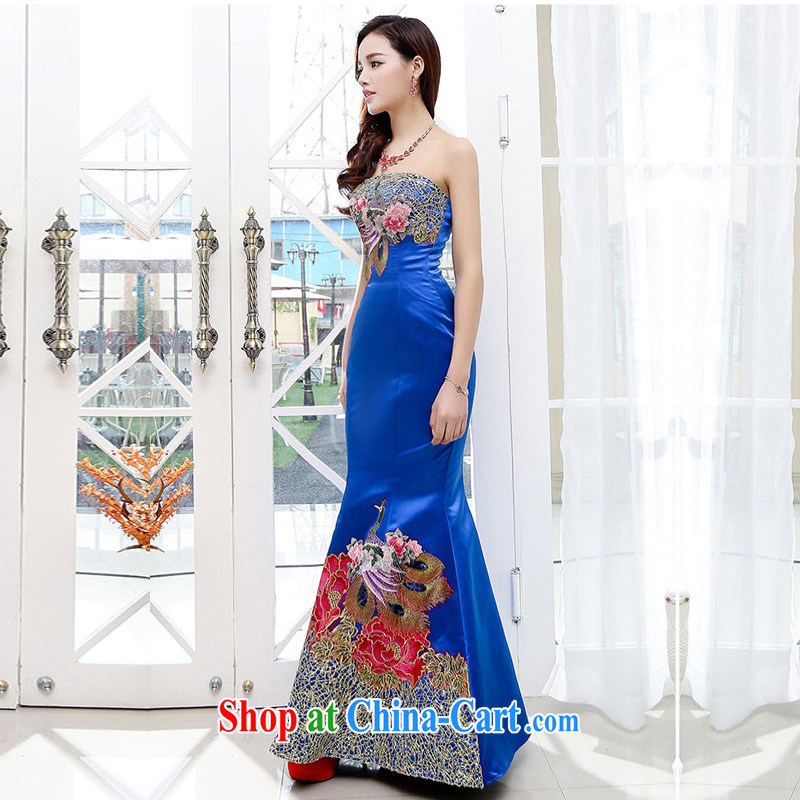 Read and show the new 2015 long crowsfoot Korean V collar red bridal toast dress evening dress (Spring/Summer 1550 dresses A blue XXL, access to good. The show, shopping on the Internet