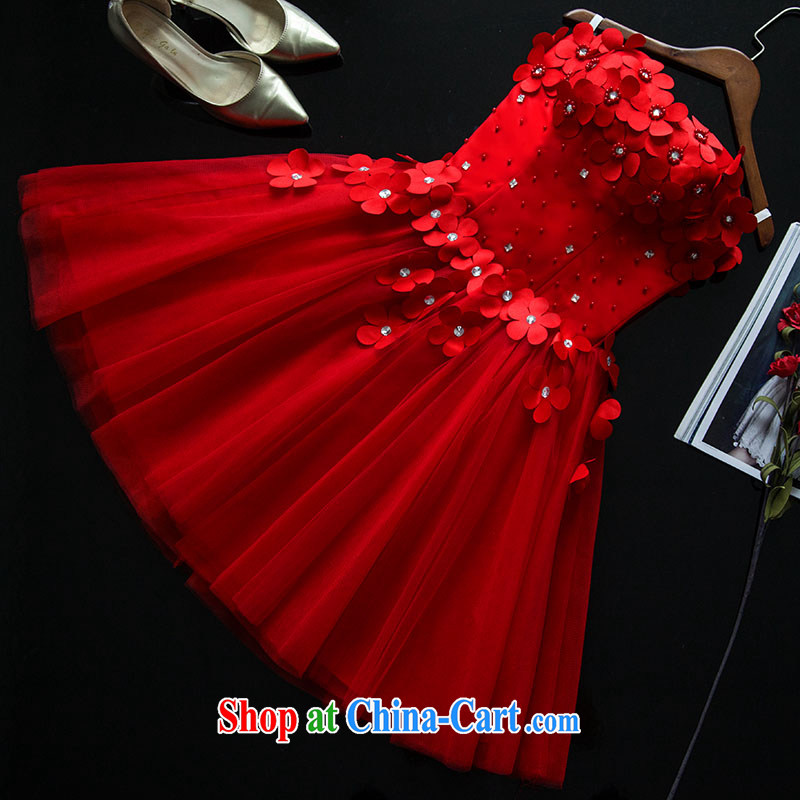 2015 new banquet bridal toast service performance service bridesmaid evening dress with flowers shaggy small short skirts red summer bridal dinner show service hosted service Princess skirt red made 7 day shipping does not and will not switch