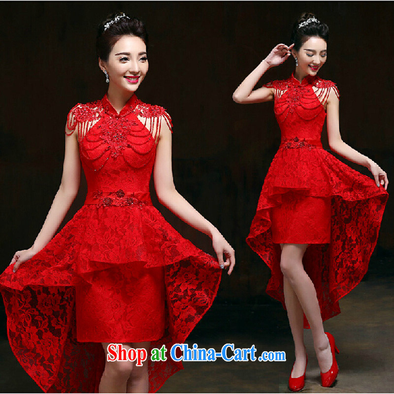 Pure bamboo yarn love 2015 New Red bridal wedding dress long evening dress evening dress uniform toasting Red double-shoulder dresses beauty red tailored contact Customer Service