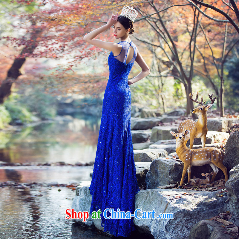 The bride's luxury drill Po blue dress crowsfoot small tail dress lace beauty dinner 2208 blue made 25 Day Shipping, the bride, shopping on the Internet
