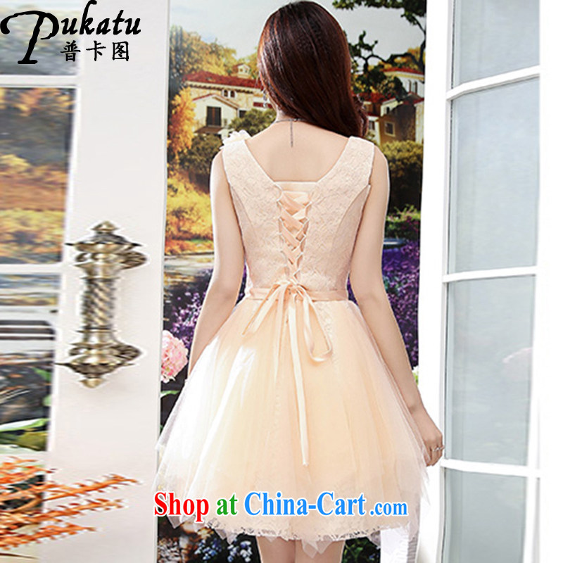 The card the 2015 new dream on-chip 3D flower sleeveless European root dresses ladies stitching yarn. With lace dresses apricot XL, card (PUKATU), online shopping