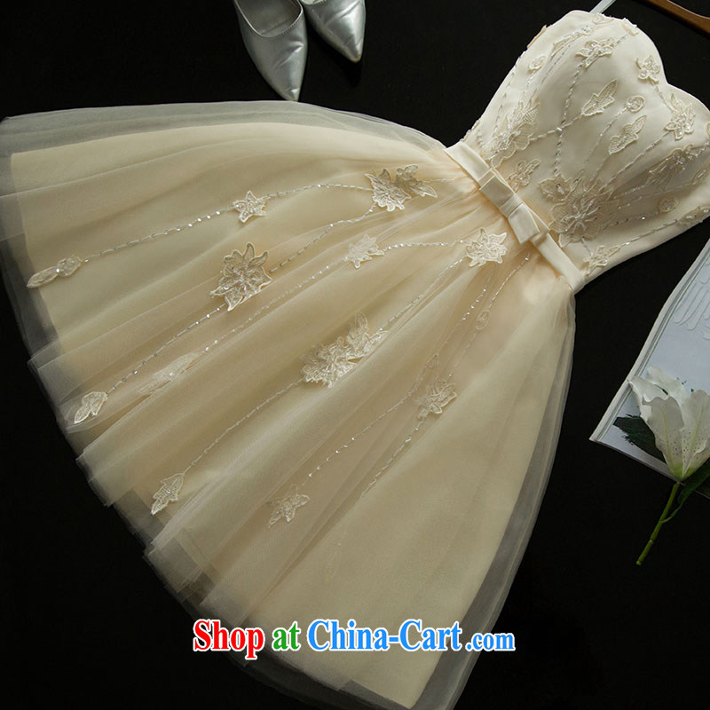 Love, in accordance with China's bridesmaid clothing style wiped his chest short bows, serving evening dress champagne color sweet Princess small dress dress uniform performances hosted service bridesmaid dress and sisters dress cute, champagne color. 7 D