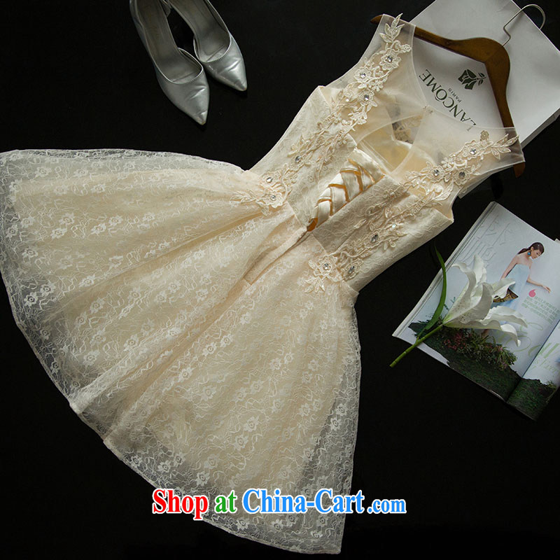 Love, according to China's 2015 summer new, small dress double-shoulder lace bridal toast serving short marriage beauty dress champagne color performance service bridesmaid dress sister with champagne color. 7 Day Shipping does not return does not switch