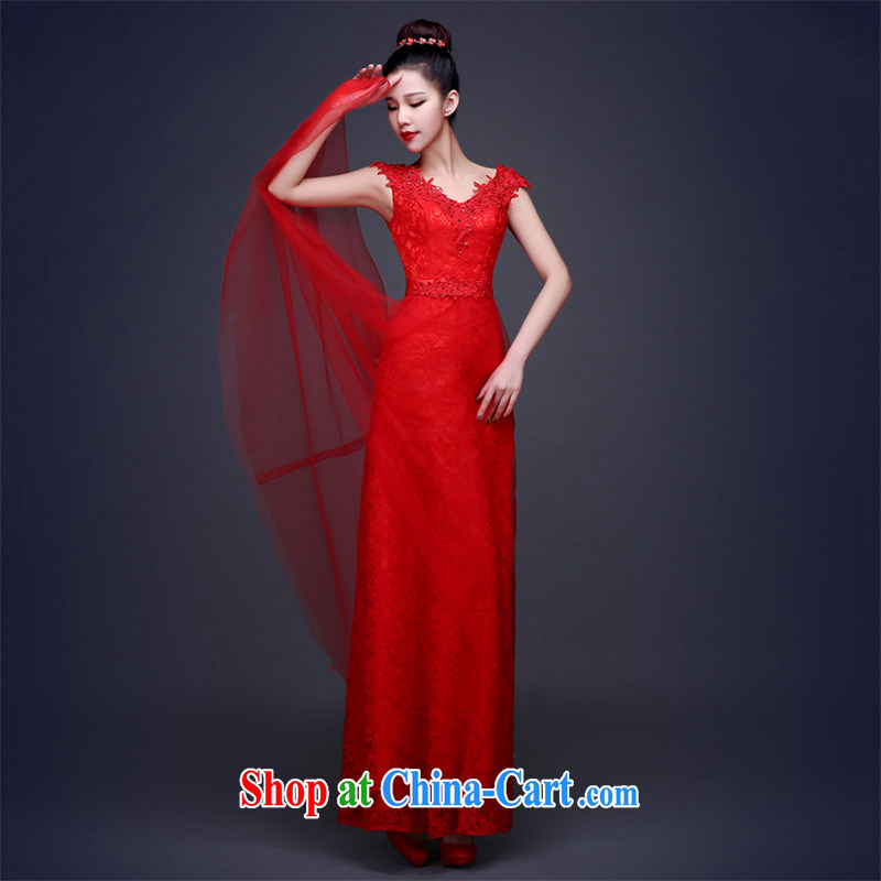 Love, according to China's 2015 spring new bride's wedding dress double-shoulder-length, with red lace Korean version toast serving the serving dinner serving high-end atmosphere red made 7 Day Shipping does not return does not switch