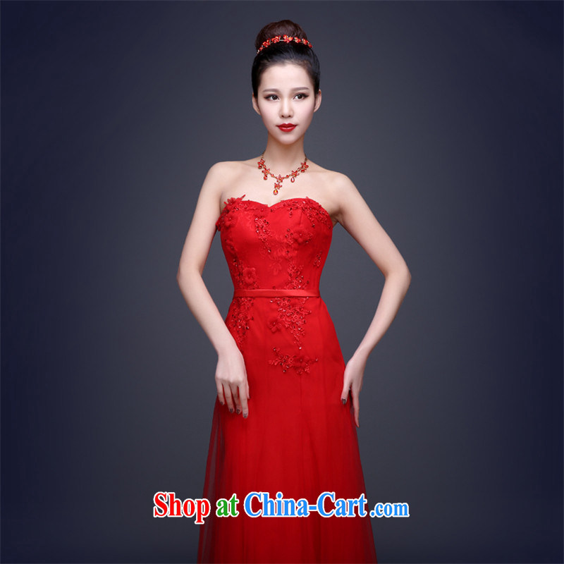 Love, according to China's 2015 spring and summer new stylish and wiped his chest lace beauty bridal wedding toast serving red evening dress long wedding dresses show service banquet service red made 7 Day Shipping does not return does not switch to love