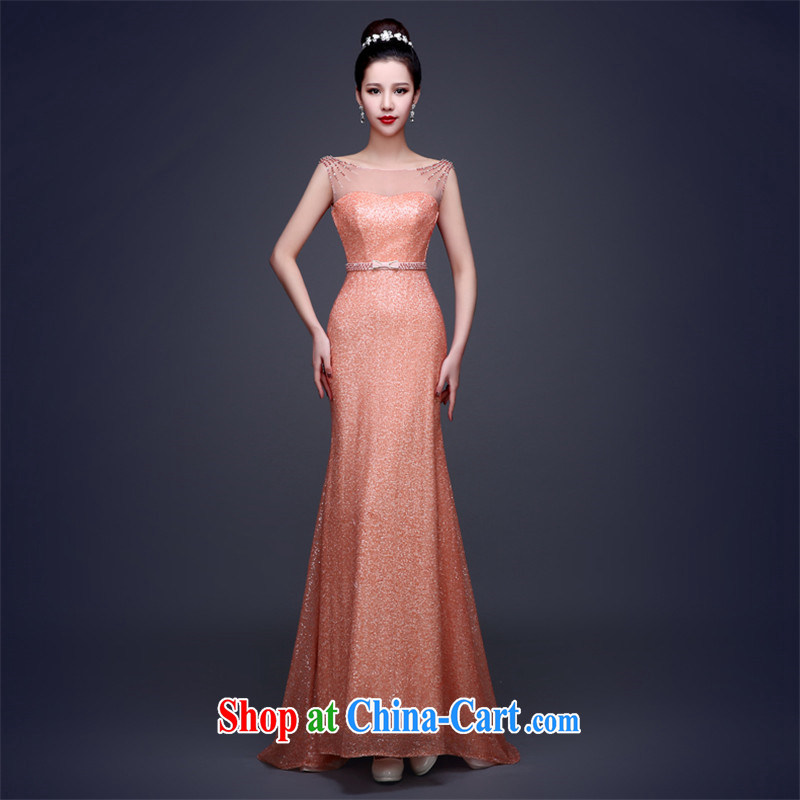 Love, in accordance with Chinese wedding dresses bows new 2015, long-tail at Merlion dress bridal Evening Dress spring evening dress meat pink Banquet exclusive on-chip meat pink. 7 Day Shipping does not return does not switch