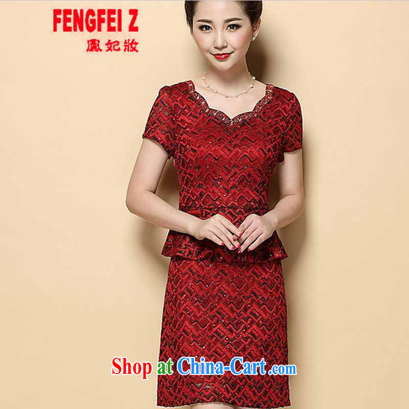 Feng Fei Colombia hope 2015 new summer beauty mother short-sleeved dresses temperament leave two-piece wedding dress _6385 red XL