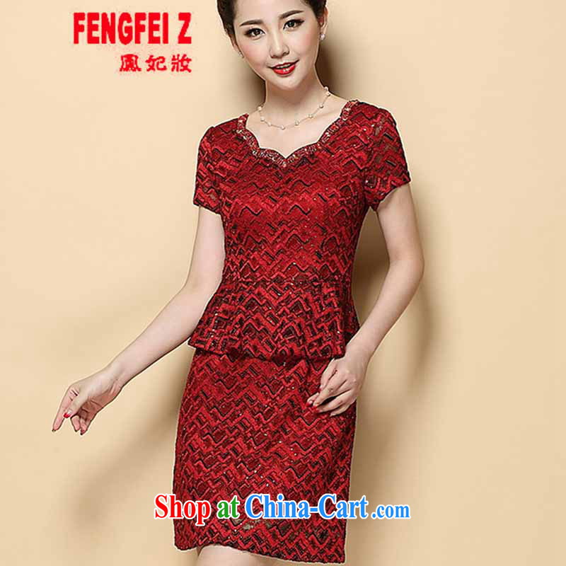 Feng Fei, Colombia I suggest 2015 new summer beauty mother short-sleeved dresses temperament leave two-piece wedding dress #6385 red XL, Fung Princess ornaments (FENGFEIZ), online shopping