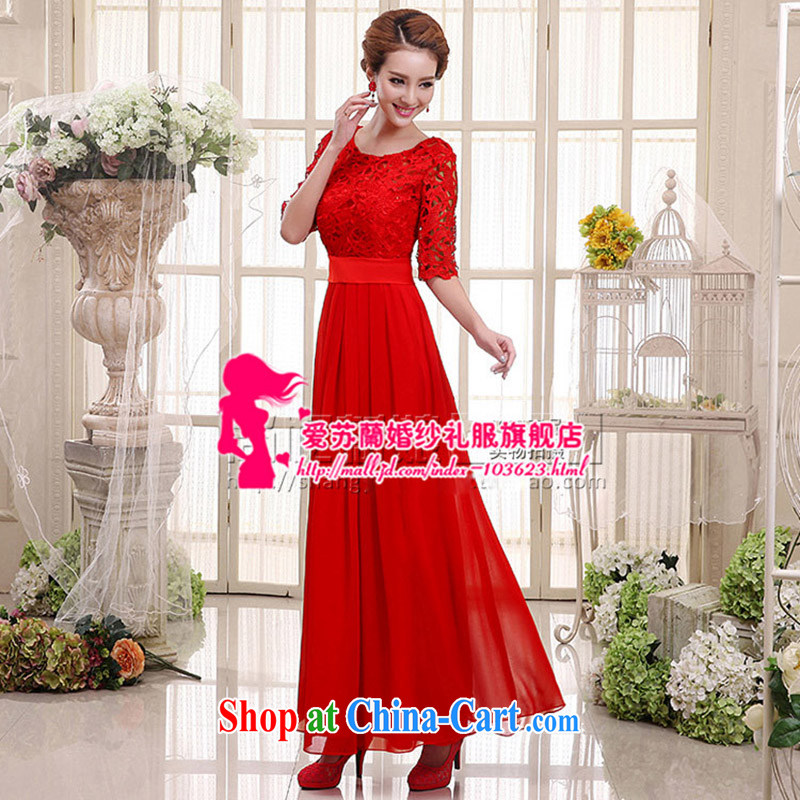 New Red married women toast one field shoulder lace beauty and stylish sweet dress, dress cuff red long, there will be no do not switch so Balaam, and shopping on the Internet