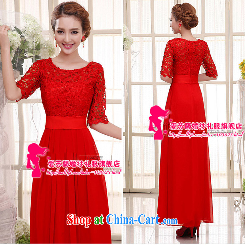 New Red married women toast one field shoulder lace beauty and stylish sweet dress, dress cuff red long, there will be no do not switch so Balaam, and shopping on the Internet