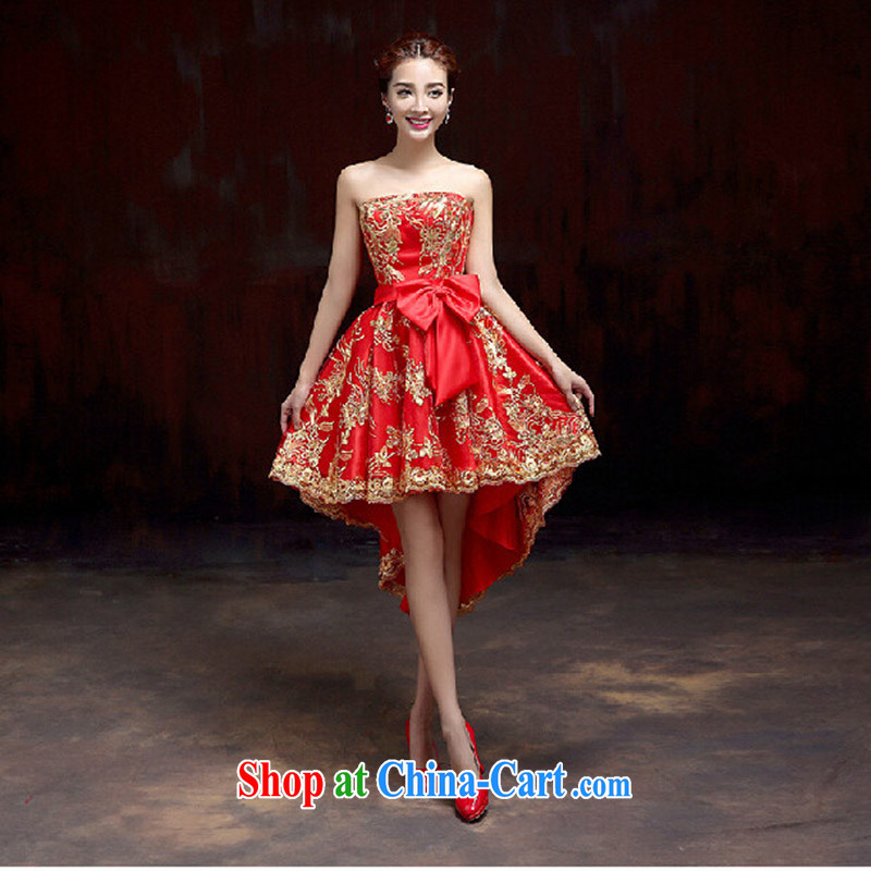 New bridal dresses wedding dresses red short before long dress beauty legs lace dress in wine red dress will not do not switch
