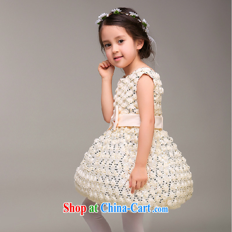 White first about new girl children dress Princess birthday small dress student dance service shaggy dress champagne color 150 CM