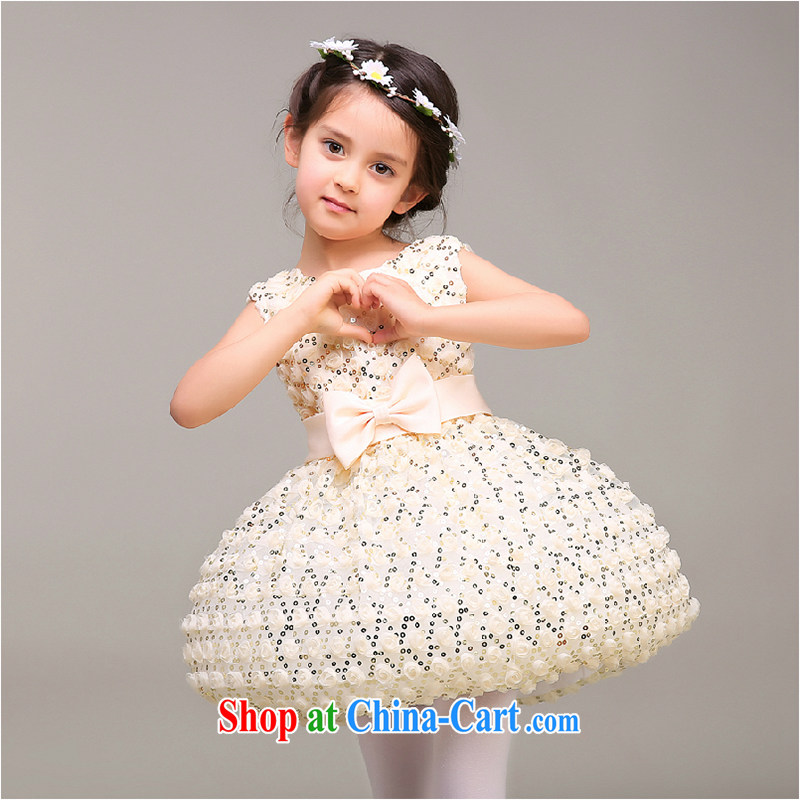 White first into some new girls, children's dress Princess birthday small dress student dance service shaggy dress champagne color 150 CM, white first about, and shopping on the Internet