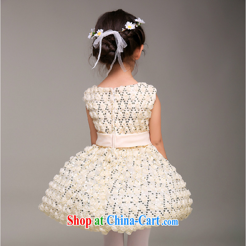 White first into some new girls, children's dress Princess birthday small dress student dance service shaggy dress champagne color 150 CM, white first about, and shopping on the Internet