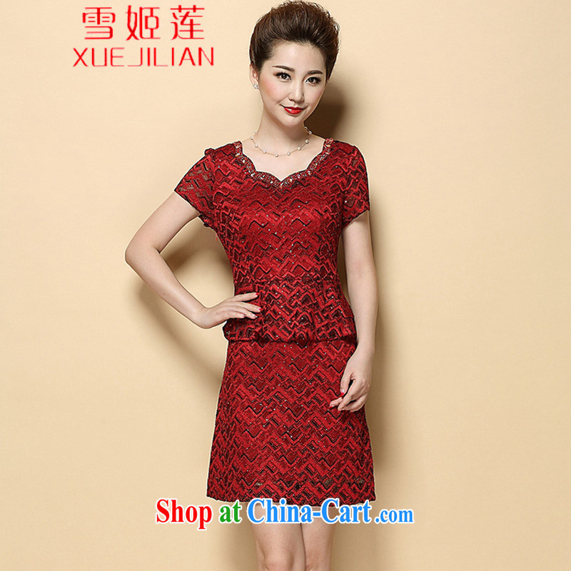 Hsueh-chi Lin's 2015 new summer beauty mother short-sleeved dresses temperament leave two-piece wedding dress #6385 red XL, Hsueh-chi Lin (XUEJILIAN), online shopping