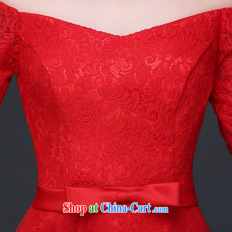 7 color 7 tone 2015 New red one shoulder marriages lace Korean bows service wedding dresses L 043 red M, 7 color 7 tone, shopping on the Internet