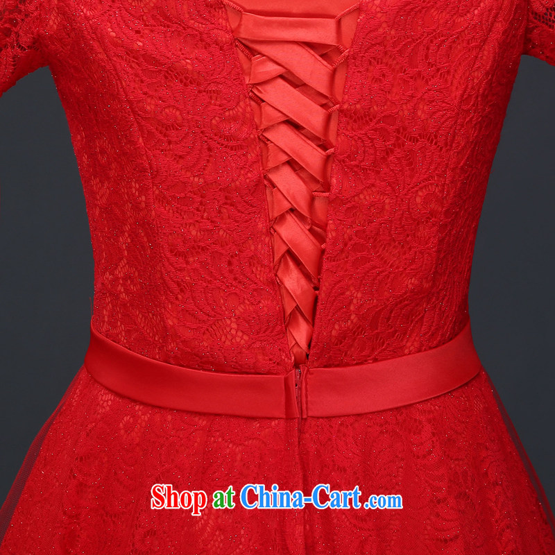7 color 7 tone 2015 New red one shoulder marriages lace Korean bows service wedding dresses L 043 red M, 7 color 7 tone, shopping on the Internet