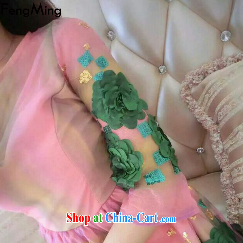 Abundant Ming 2015 summer new sunscreen Princess cuff color heavy industry, three-dimensional flowers dress suit skirt M, HSBC Ming (FengMing), shopping on the Internet