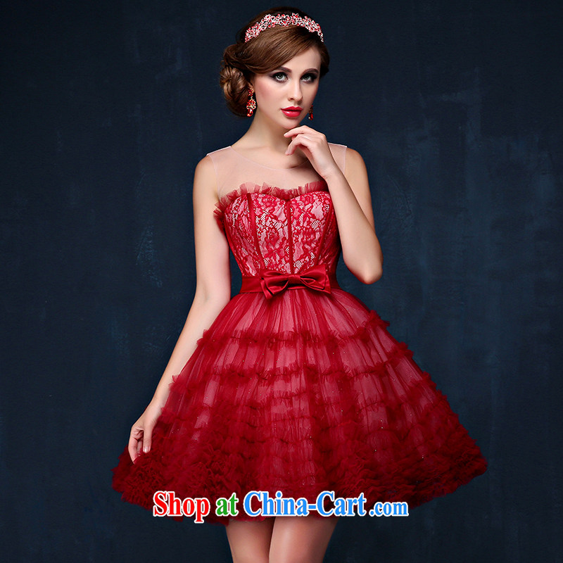 Summer 2015 new Korean shoulders graphics thin bridal red bows service short strap banquet dress dark red XL (waist 2.3), Mrs Alexa Lam, and, shopping on the Internet