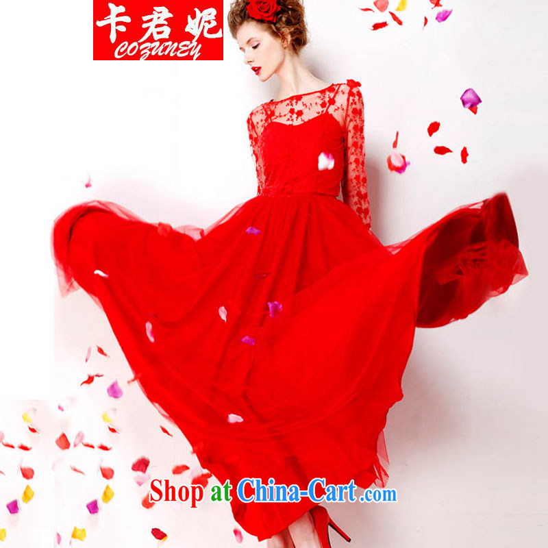 Card Jun 2015 Jenny red embroidered dresses retro lace red petticoat bridal 9M large long skirt dress picture color XL