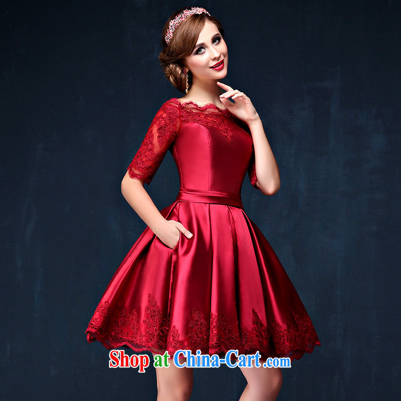 2015 fall and winter New Field shoulder small dress short retro cuff in marriages served toast wine red long-sleeved larger graphics thin dress moderator service deep red M (waist 2.1), Mrs Alexa Lam, and, shopping on the Internet