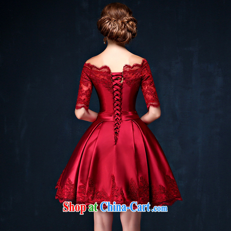 2015 fall and winter New Field shoulder small dress short retro cuff in marriages served toast wine red long-sleeved larger graphics thin dress moderator service deep red M (waist 2.1), Mrs Alexa Lam, and, shopping on the Internet