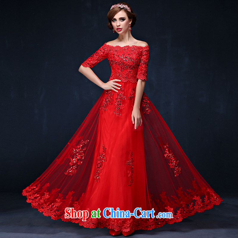 Bridal Evening Dress 2015 spring and summer new lace-a field shoulder red cuff in graphics thin bridal long serving toast red XL _waist 2.3_