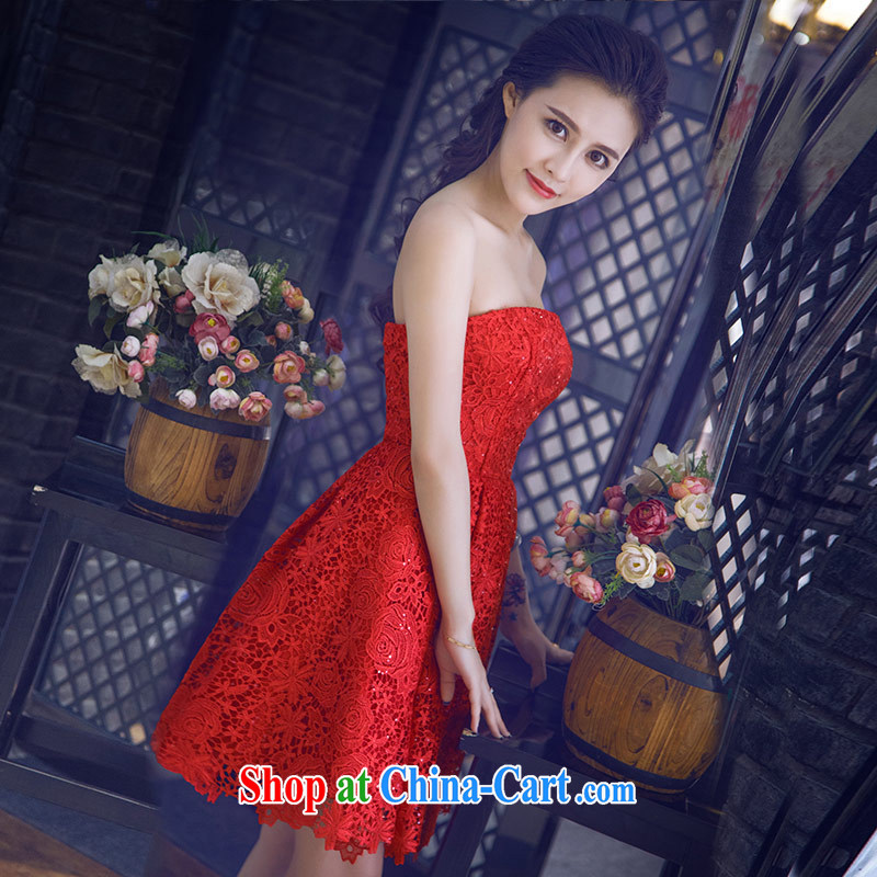 Love Life new, summer 2015 Korean red erase chest lace-up waist graphics thin short and knee bridal toast dinner serving small dress red XXL, love life, and Internet shopping